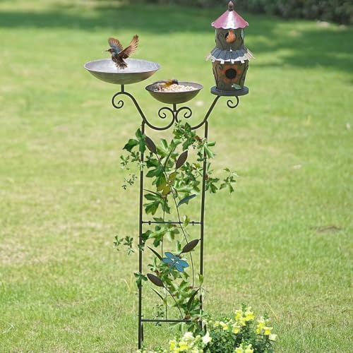 52.4" H Metal Bird Bath with Trellis for Outdoor,Bird Feeder and Metal Bird Houses,Garden Plant Support,4-in-1,Doubles As The Climbing Plant,Garden Yard Decor - Image 5