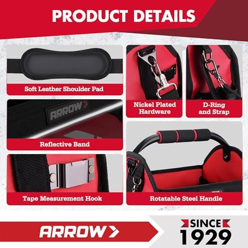 ARROW 12" Tool Tote with Waterproof Hard Base, Electrician Tool Bag - Image 7