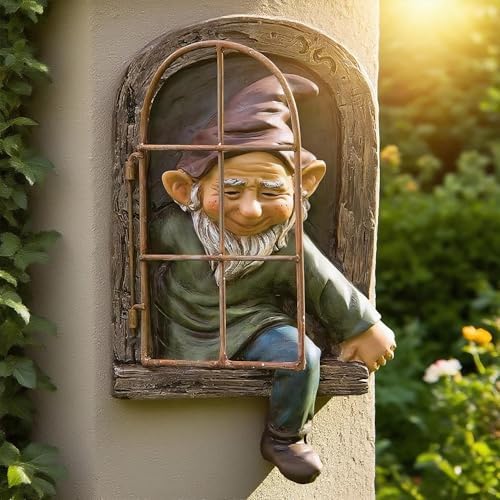 Teaeeno 12-inch Elf Out The Door Tree Hugger, Whimsical Old for Man Resin Statue with Foliage Features, Large Outdoor Tree Hugger for Yard Art, Trees Decorations Outdoor Wallmounted Statue - Image 5