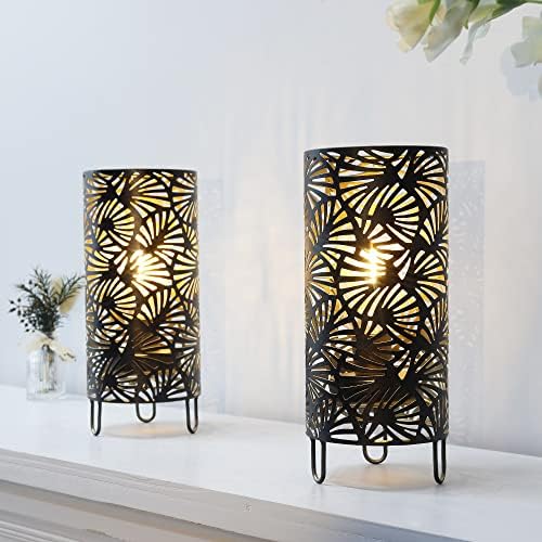 JHY DESIGN Set of 2 Metal Battery Powered 9''High Accent Cordless LED Bulb Huge Fan Patterned Battery Lamp for Weddings Parties Patio Garden Indoors Outdoors Table Bed Room by JHYDESIGN