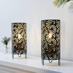 JHY DESIGN Set of 2 Metal Battery Powered 9''High Accent Cordless LED Bulb Huge Fan Patterned Battery Lamp for Weddings Parties Patio Garden Indoors Outdoors Table Bed Room by JHYDESIGN