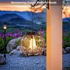 Hanging Solar Lanterns Outdoor Waterproof, Vintage Copper Hanging Lights, Solar Chandelier for Yard Garden Gazebo Pergola Porch Decor, 2 Pack - Image 2
