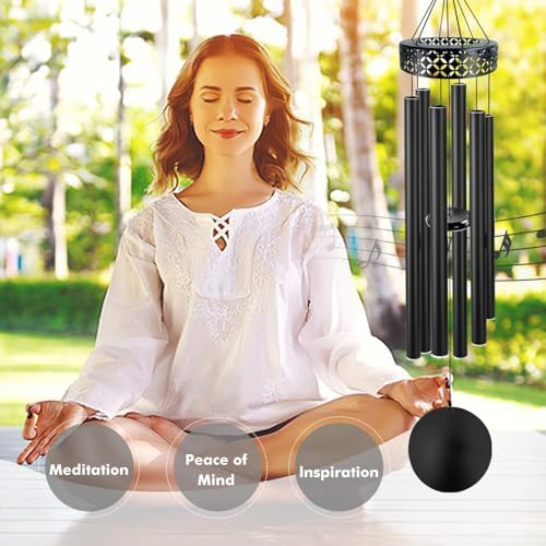 ASTARIN 48'' Deep Tone Wind Chimes for Outside - Large WindChimes with 6 Heavy Tubes, Memorial Chimes Outdoor for Garden Hanging Décor,Sympathy Gifts for Loved one,Home Décor, Black - Image 4