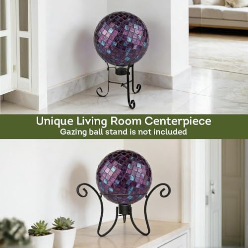 Lily's Home Colorful Mosaic Glass Gazing Ball, Designed with a Stunning Holographic Petal Mosaic Pattern to Bring Color and Reflection to Any Home and Garden, Purple Mirrors (10" Diameter) - Image 5