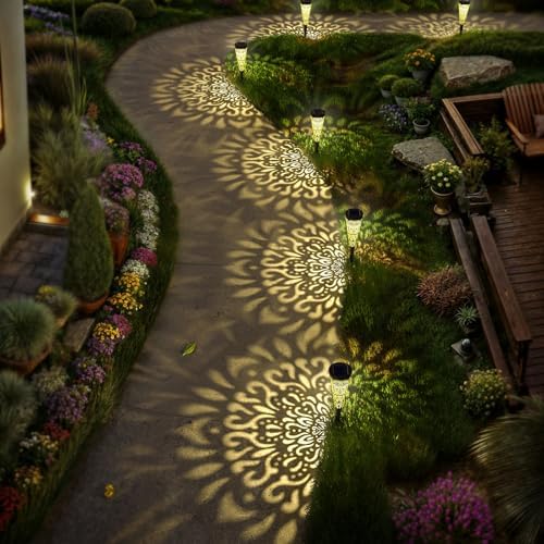 gardencave 6 Pack Solar Lights Outdoor Garden Decorative Mandala Solar Pathway Lights Waterproof Plastic Outside Solar Path Landscape Lights Gardening Gifts for Women Mom Backyard Walkway Yard Decor - Image 4