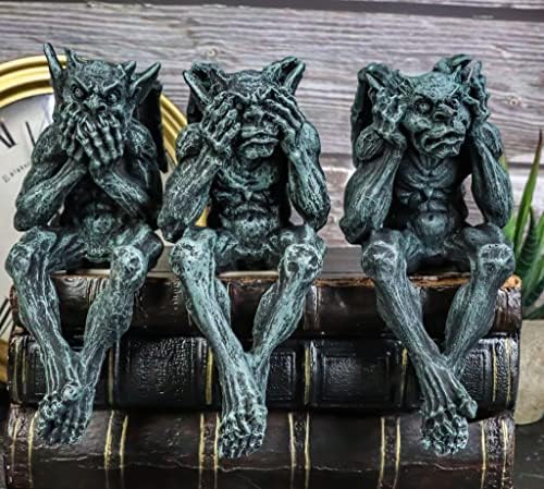 Ebros Gift Notre Dame Chimera Winged Hear No Evil See No Evil Speak No Evil Gargoyle Shelf Sitters Figurines 5" Tall Gargoyle Sculptures Set of 3 - Image 3