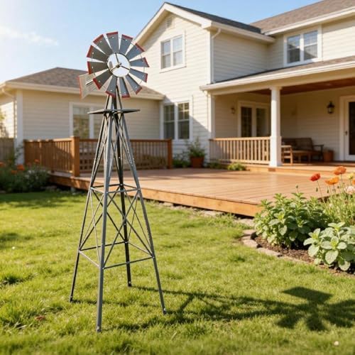 Outvita 8FT Gray Metal Ornamental Windmill Weather Vane - Image 5