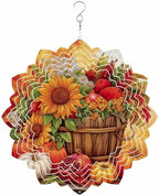 Fall Orange Wind Spinner for Yard and Garden, Thanksgiving Maple Sunflowers Pumpkin Hanging Wind Spinner Outdoor 3D Kinetic Wind Sculpture Spinners Indoor Outdoor Patio Décor Ornaments Gift 10 in by Unknown