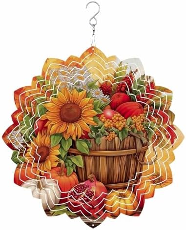 Fall Orange Wind Spinner for Yard and Garden, Thanksgiving Maple Sunflowers Pumpkin Hanging Wind Spinner Outdoor 3D Kinetic Wind Sculpture Spinners Indoor Outdoor Patio Décor Ornaments Gift 10 in by Unknown
