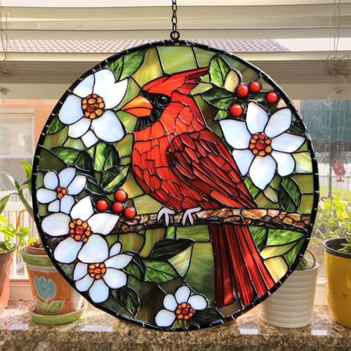 Red Cardinal and Daisy Acrylic Suncatcher - Image 4