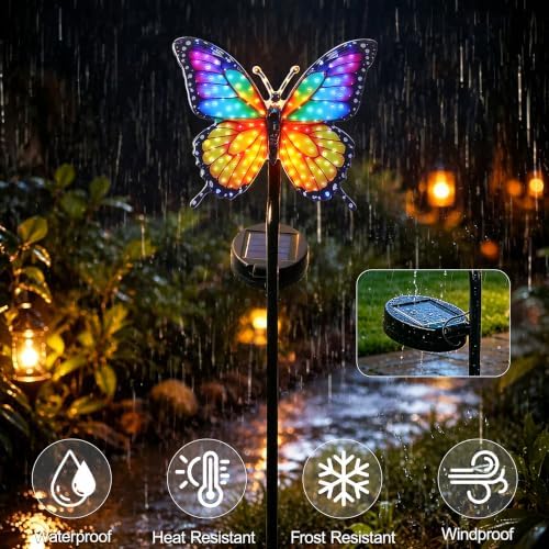 Solar Butterfly Garden Stake Light, 39.4" Outdoor Solar Garden Decor Light, Rainbow Glow Acrylic Butterfly, Auto On/Off Waterproof Yard Lawn Pathway Flower Bed Decoration - Image 3