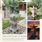 Asian Orchid Pagoda Stone Lantern Statue 23.6”H Zen Japanese Garden Decor - Image 5