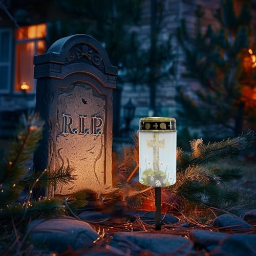 Poceacles Cross Solar Lights Outdoor for Pathway Lawn Cemetery Grave Decorative Cemetery Solar Candle Solar Votive Candles for Outside Home Solar Decorations, Daisy Cross, Pack of 6 - Image 2