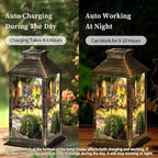 Solar Lantern Tree Stained Glass Brown Blue Clear Leaves Metal Outdoor Waterproof Garden Hanging Lantern Solar Powered Lighting Outside Table Lamp for Patio Deck Camping 1 Pack - Image 3