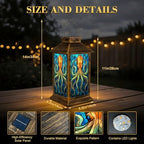 Solar Lantern Outdoor Waterproof Stained Glass Octopus Vibrant Blue Orange Tones Garden Decor LED Hanging Solar Lights Tabletop Lamp Gifts for Women Mom Outside Yard Patio Porch - Image 2