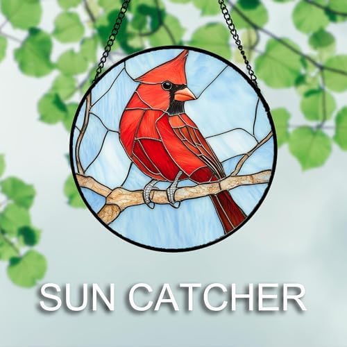 Stained Glass Window Hanging 4 Pcs Set Cardinal Blue Birds 9.8" - Suncatcher Door Garden Sun Catcher Decor Birthday Mother's Day for Bird Lovers Men Woman Nana Friend - Image 3