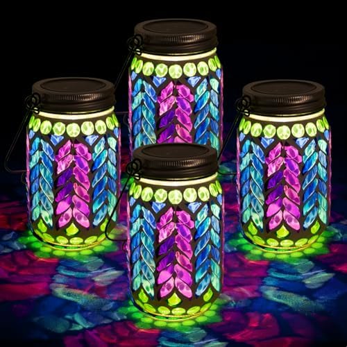 Stargarden 4 Pack Mosaic Solar Lantern ,Outdoor Hanging Jar Lights by Stargarden