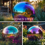 12 Inch Stainless Steel Gazing Globe,v2croft Hollow Ball Mirrored Surface Polished Shiny Sphere,Garden Stainless Steel Gazing Ball for Outdoor Lawn Pond Yard Ornament(rainbow) - Image 3