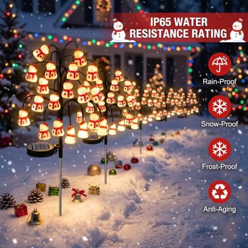 2PCS Solar-Powered Snowman Branch Light, Outdoor Christmas Decorative Light - Image 5
