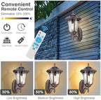 Outdoor Light Fixtures Wall Mount Dusk to Dawn Solar Exterior Wall Sconce Lanterns Remote Control with Water Ripple Glass Lamp Shade for Patio Yard House Hallway, 17'' Medium ORB Color - Image 4