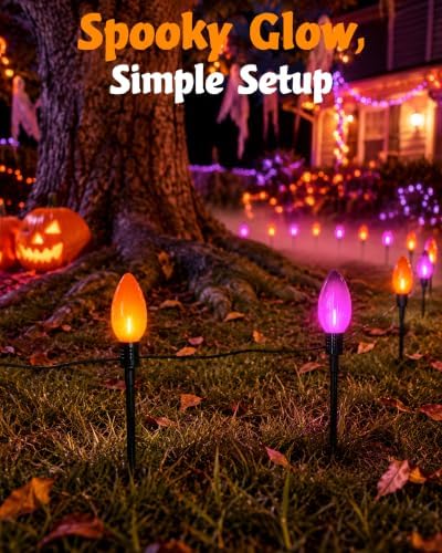 Jumbo C9 Halloween Pathway Lights, 4 LED Stakes, Orange and Purple - Image 5
