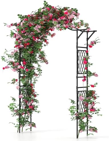 Giantex Garden Arch Trellis, 67''W x 83''H Metal Arbor with Corrugated PE-Coated Steel Tubes & Lattice Panels for Climbing Plants, Decorative Wedding Arch for Yard, Lawn, Party & Outdoor Events by Giantex