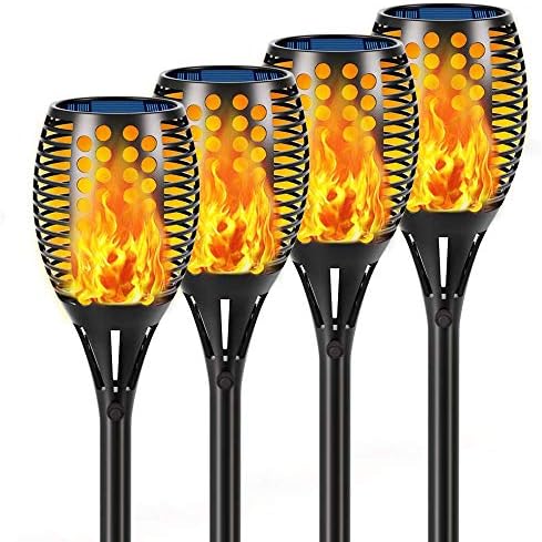 Solar Lights, 43" Flickering Flames Torch Lights Outdoor Waterproof Landscape Decoration Lighting 4-Pack + 4 PCs Plastic Spikes for Solar Flame Torch Lights Solar Torch Lights Replacement ABS Ground S - Image 2