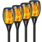 Solar Lights, 43" Flickering Flames Torch Lights Outdoor Waterproof Landscape Decoration Lighting 4-Pack + 4 PCs Plastic Spikes for Solar Flame Torch Lights Solar Torch Lights Replacement ABS Ground S - Image 2