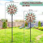 Wind Spinners Outdoor, 360° Metal Windmills for Yard Garden Art Decor, Kinetic Wind Sculptures with 5 Stake for Lawn Patio Outside Ornaments, 13.7" W x 64.3" H (Green+Brown) - Image 3