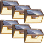 Peasur Solar Lights Outdoor Motion Sensor Waterproof, 6Pack 140LED Brown Solar Powered Fence Light, 3 Modes Security Wall Lights for Garden Yard Outside(Warm White) by Peasur