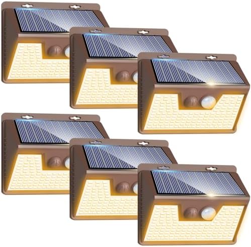 Peasur Solar Lights Outdoor Motion Sensor Waterproof, 6Pack 140LED Brown Solar Powered Fence Light, 3 Modes Security Wall Lights for Garden Yard Outside(Warm White) by Peasur