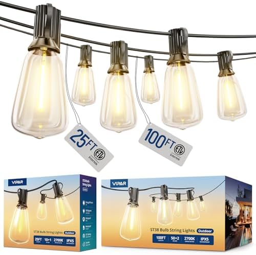 VIPAR 25FT ST38 String Lights and 100FT ST38 Patio Lights by VIPARSPECTRA