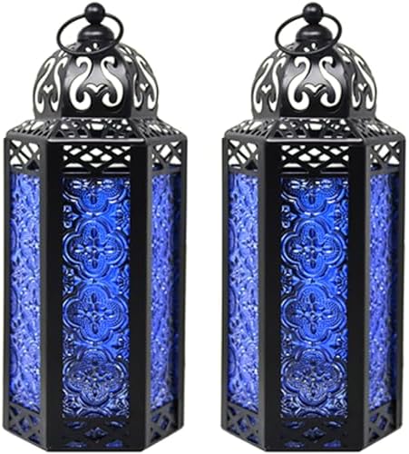 Vela Lanterns Decorative Indoor Moroccan Candle Holder, Cobalt, M, 2-Pack by VelaCandleLanterns