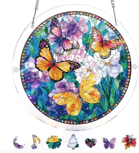 Acrylic Puzzles Suncatcher Window Hanging, 83 Pieces Butterflies in Bloom Puzzle, Suncatcher for Doors Garden, Mother's Day Christmas Birthday Gifts for Women Men (L - 8.9 * 8.9 in) - Image 2