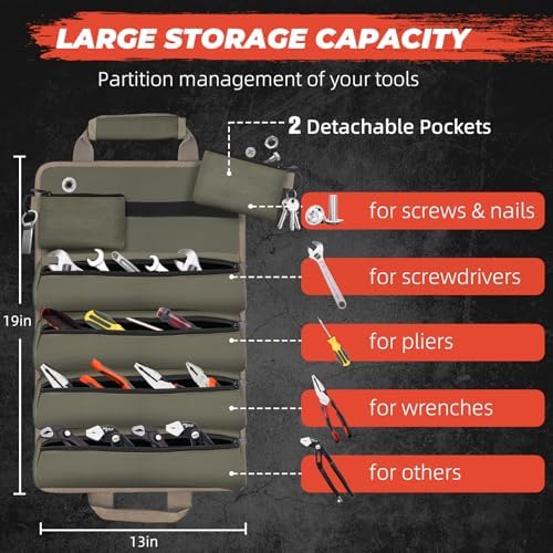 Tool Roll Up Bag, Gifts for Men Dad from Wife Daughter Fathers Day, Portable Tools Box Storage for Men, Heavy Duty Tool Organizer W/Detachable Pouches for Electrician Mechanic Carpenter - Image 2