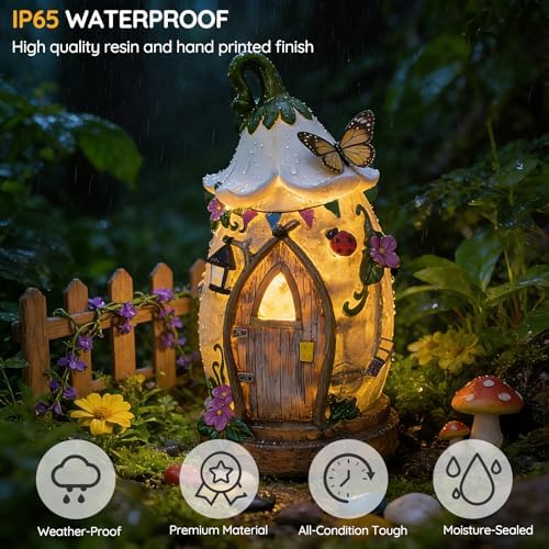 Resin Fairy Garden Statue with Solar Light Perfect for Garden Decor,12.2 in - Image 6