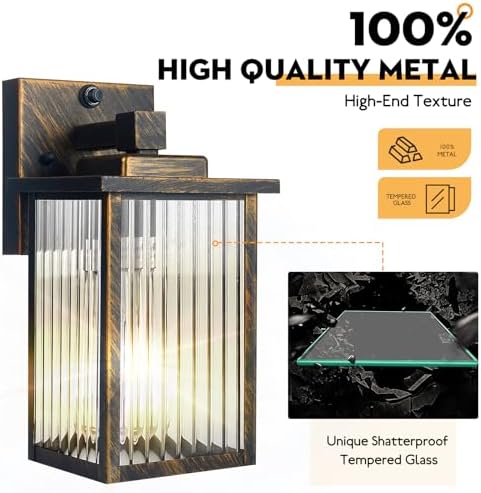 2 Pack Black Brush Gold Dusk to Dawn Outdoor Wall Light - Image 2