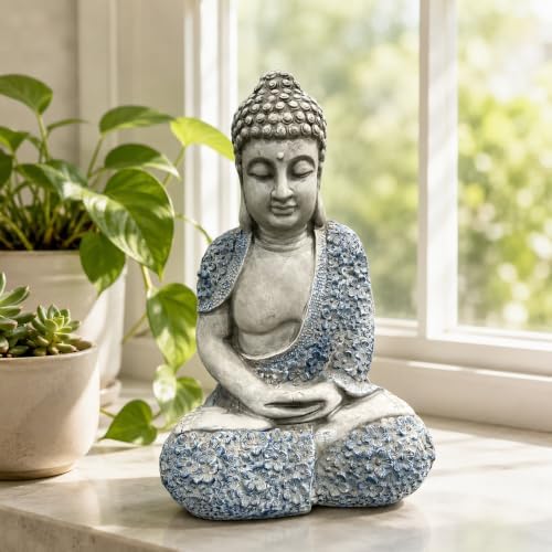 Buddha Garden Statue 16in, Weatherproof Resin Outdoor Zen Decor by Guioiby