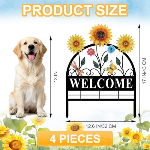 4 Pack Sunflower Garden Fence Metal Butterfly Flower Design - Image 3