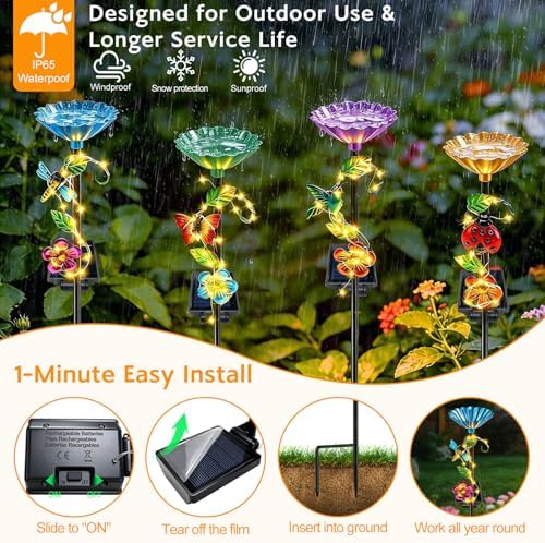 VOOKRY Solar Garden Decor Lights Outdoor & bee/Bird/Butterfly Water Station - Image 4