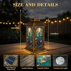 Solar Lantern Outdoor Waterproof Stained Glass Dragonfly Vibrant Flowers Intricate Details Garden Decor LED Solar Lights Hanging/Tabletop Lamp Gifts for Women Mom for Outside Yard Patio - Image 2