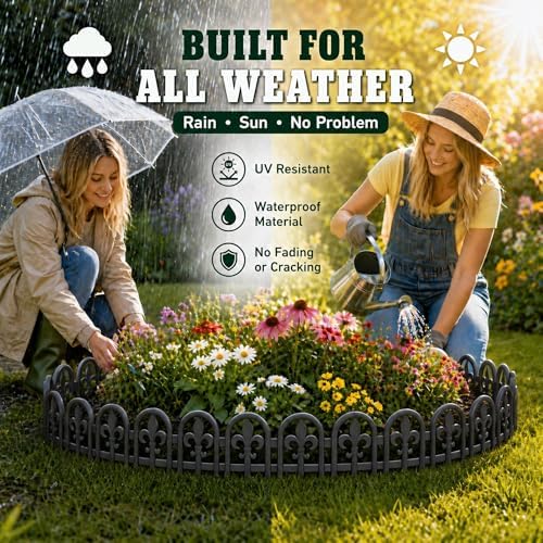 Evelyne Black Garden Border Plastic Edging – PP Plastic, Metal-Free Wrought Iron Look Design, 27pcs Black Yard Landscaping Fence Liner Lawn Edge Barrier, 35ft Kit of Decorative Lawn Landscape Panels - Image 5