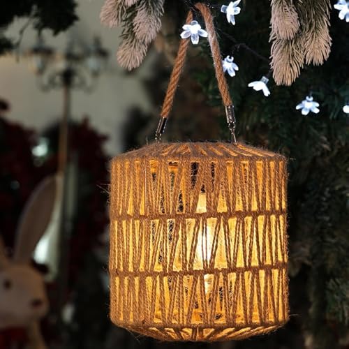 Cooo Large Solar Rope Lantern Outdoor Hanging – Handwoven Jute Rope Lantern with Warm Edison Bulb, IP65 Waterproof Solar Powered Garden Light for Porch Patio, Yard Christmas Decorations, 8.27” Tall by Cooo
