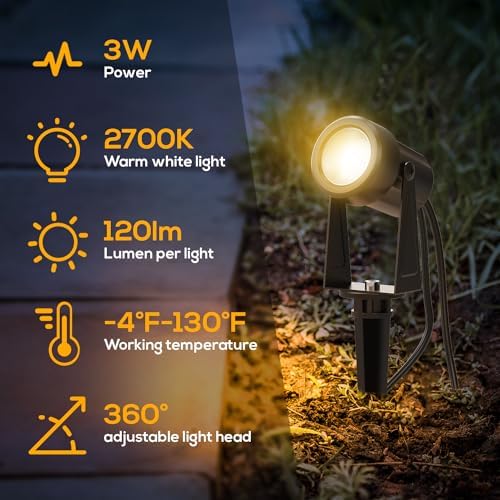 Banord Outdoor Landscape Lighting, 8 Pack Outdoor Spot Lights, Low Voltage LED Landscape Lighting with Transformer for Yard, Plant, Lawn, Garden, IP65 Waterproof & 2700K Warm White - Image 4
