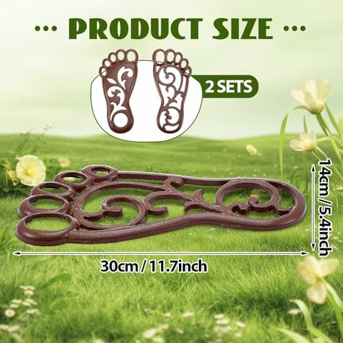 Hicarer 2 Sets Cast Iron Garden Stake Down Stepping Stones Feet Heavy Duty Footprint Stepping Mat Walking Stones for Garden Walkway Decor Cast Iron Flagstone Lawn Panel Walkway Landscaping Outdoor - Image 2