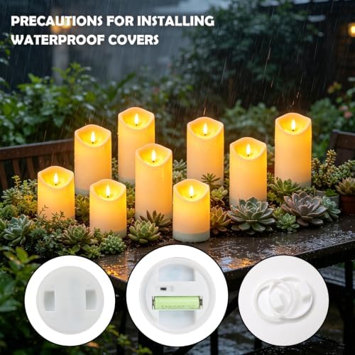 Nimiko Solar Outdoor Waterproof Flameless Candles - 9 Pack Solar & Battery Operated LED Candles, White (D3.25" x 4"/5"/6" Assorted Heights) for Garden, Patio, Outdoor Decoration - Image 3