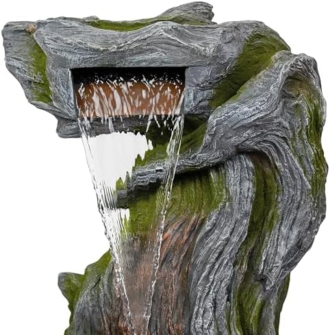 Alpine Corporation WIN1628 32" Outdoor Tree Bark Water Fountain with Color-Changing LED Lights, Cascading Waterfall Garden Fountain for Backyard, Patio & Outdoor Décor, Gray - Image 4