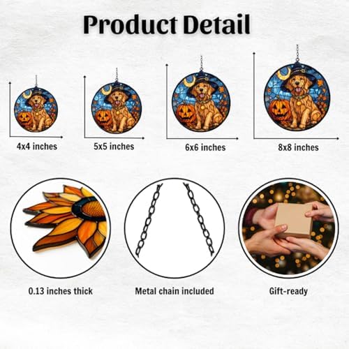Golden Dog Halloween Pumpkin Acrylic Suncatcher - Image 2