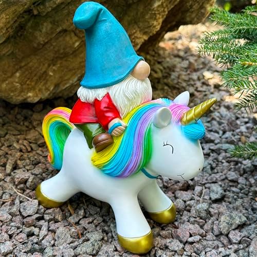 Mood Lab Garden Gnome Statue - Garden Gnome Riding Unicorn - 8.3 Inch Tall Lawn Figurine - for Outdoor or House Decor - Funny Yard & Patio Decoration - Image 3