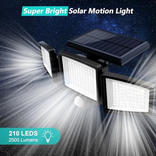 Tuffenough Solar Outdoor Lights 2500LM 210 LED Security Lights with Remote Control,3 Heads Motion Sensor Lights, IP65 Waterproof,270° Wide Angle Flood Wall Lights with 3 Modes(3 Packs) - Image 3